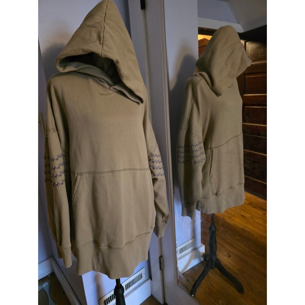 Rare Free People Movement Oversized Embroidered Floral Hoodie Tan Small Pullover - Picture 4 of 4